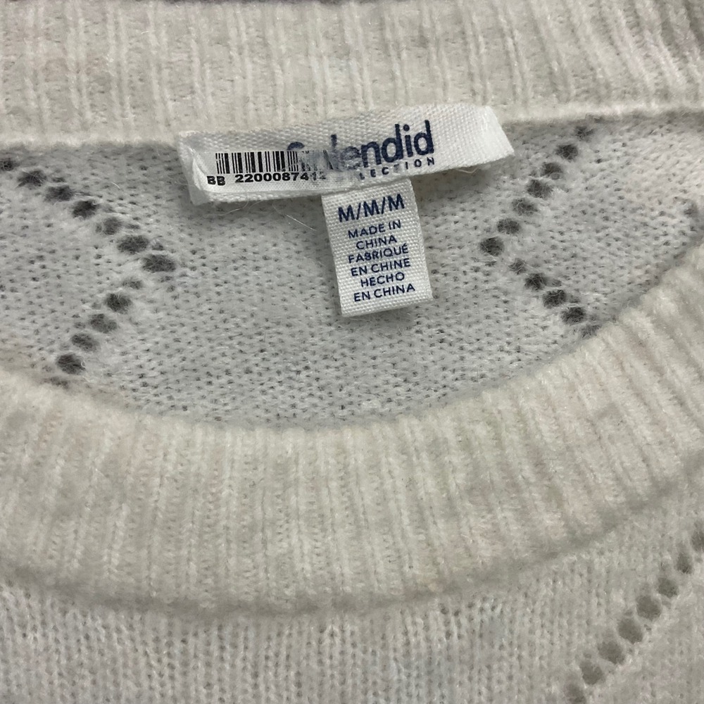 Splendid Julia Diamond Pointelle Wool Alpaca Blend Sweater Womens Medium Ivory - Picture 6 of 10